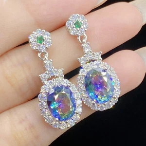 New Mix Color Rainbow Mystic White Topaz Gemstone Charm Women Dangle Earrings - Picture 1 of 6