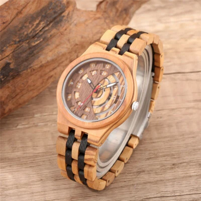 Wooden Watches for Men Hollow Dial Unique Two Tone Wood Band Natural Watch Gifts - Image 1 of 4