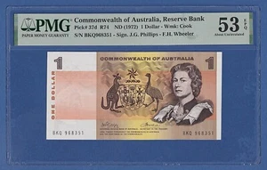 AUSTRALIA -- PMG 53 EPQ -- 1 DOLLAR ND ( 1972 ) -- ABOUT UNCIRCULATED -- P.37d . - Picture 1 of 2