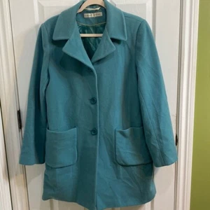 Larry Levine Merino Wool Turquoise Women’s Pea Coat Dress Jacket Size 16 XL Fall - Picture 1 of 9