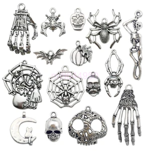 15Pair Mixed Lots Antique Silver Halloween Skull Charms Pendant Jewelry Findings - Picture 1 of 10