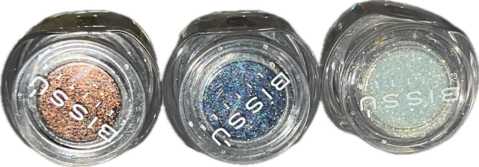 Nuevo Juego de tres macetas de sombra de ojos Bissú Glitter 1,5 g blanco bronce azul Foto 1 de 3
