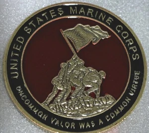 United States Marine Challenge Coin. USMC Memorial Coin With Iwo Jima Flag - Picture 1 of 2