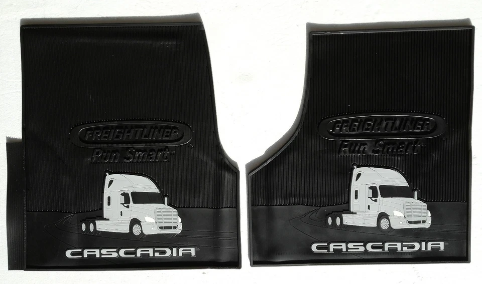 Alfombrillas de goma negras Freightliner Cascadia OEM 2 piezas con logotipo gris 2008-2017  Foto 1 de 3