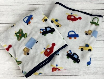 Manta bebé de felpa CIRCO Target Lovey Cars barcos camiones helicóptero blanco azul marino Foto 1 de 4