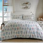 100% Cotton Beach Hut Design Duvet Cover Set Blue Red and White Single Bed