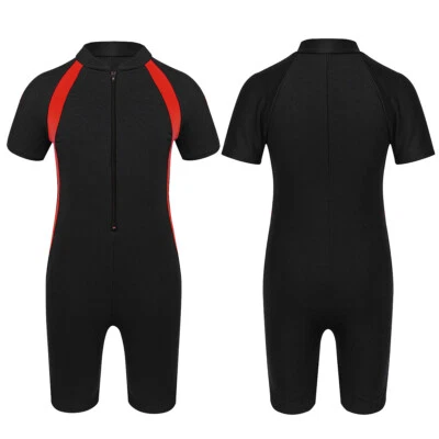 Traje de neopreno para niños Traje de baño de una pieza manga corta protector contra erupciones Traje de natación Foto 1 de 2