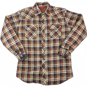 Camisa de franela occidental de colección para hombre chaqueta acolchada forrada aislada marrón a cuadros talla M - Imagen 1 de 9