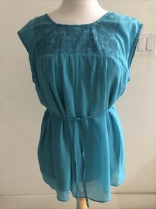 Motherhood Maternity BLOUSE SHORT SLEEVE TEAL LACE TOP Medium NEW 39.98 - Picture 1 of 7