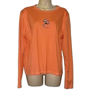 LIFE IS GOOD "Cup O Joe" T-SHIRT Long Sleeve Orange XL Shirt Blouse Casual Cute - Picture 1 of 5