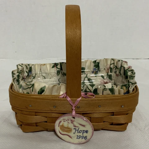 1996 Longaberger “Horizon of Hope” Basket w/ Liner, Protector, & Recipe Booklet Cover