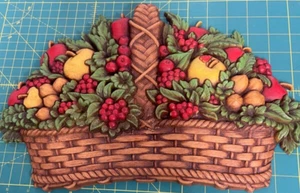 Placa de pared vintage Homco cesta frutas bayas cerezas nueces Ladybug MCM - Imagen 1 de 10