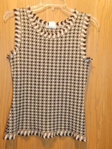 Oscar de la Renta Black & White Plaid Cashmere Silk Blend Tank Top Size S - Picture 1 of 12