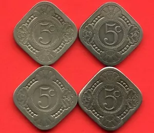 Netherlands 1913 1934 1938 & 1940 5 Cent Coins - Picture 1 of 2