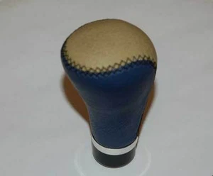 Manual Shift Knob Blue Beige Leather Gear Knob shift stick - Picture 1 of 3