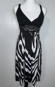 Abito midi babydoll vintage nero bianco zebrato impero vita taglia small Y2K - Foto 1 di 7
