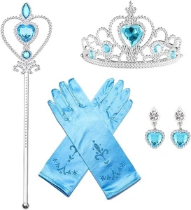 4 Piezas Accesorios de Vestir Princesa, Conjunto de Accesorios de Fiesta Elsa Azul - Imagen 1 de 5