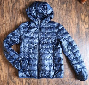 Uniqlo Ultra Light Down Jacket Women’s Medium Hooded Puffer Parka Blue - Picture 1 of 5
