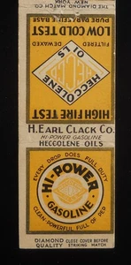 1930s DIAMOND QUALITY Hi-Power Gasoline Heccolene Oils H. Earl Clack Co. Gas MB - Picture 1 of 2