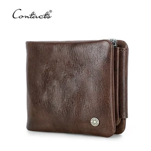 Men's Leather RFID Short Wallet Purse Photo ID 7 Card Holder Zipper Coin Pocket - Picture 1 of 8