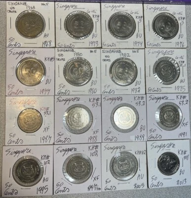 1968 - 2013 Singapore 50 Cents High Grades XF - BU Condition 16 Coin Lot - Image 1 of 4