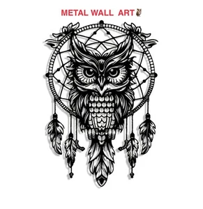 OWL DREAMCATCHER METAL WALL ART SIGN, BIRD, FEATHERS, HANGING DECOR 30cmx 20cm - Picture 1 of 23