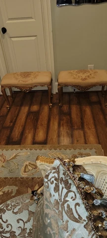 Pair Antique French Louis Rococo Gilt Needlepoint Vanity  Bench Seat Chair Cover