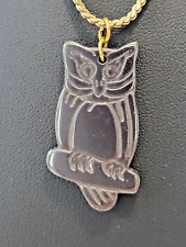 HEMATITE CARVED OWL NECKLACE 18" GOLDTONE CHAIN WISDOM BOHO HEALING ANIMAL 823