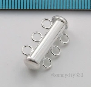 1x STERLING SILVER BRIGHT 3-STRAND SLIDE BOX CLASP 20mm N021 - Picture 1 of 2