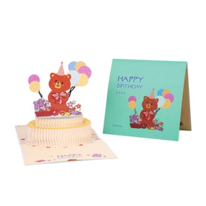 3D Bear Birthday Cake Invitation Pop Up Creative Gifts Greeting Cards - Picture 1 of 7