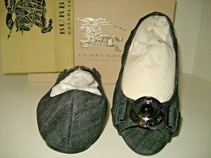 NUEVO Burberry Ballerina EE. UU. 7.5 EU 38 Peep-Toe Azul Marino Lona Ballet Zapatos Planos Caja - Imagen 1 de 11
