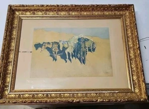Remington Art Picture Benighted Dry Camp 1912 Print Gold Framed 21 X 16" Fred - Picture 1 of 20