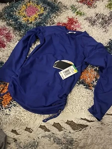 New TYR Girls' Blue Solid Long Sleeve Rash Guard Sz M 7/8 - Picture 1 of 5