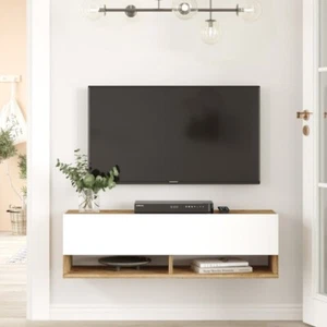 MODAL CASA Mobile porta tv sospeso moderno design 100xH30 rovere bianco Jelena - Foto 1 di 5