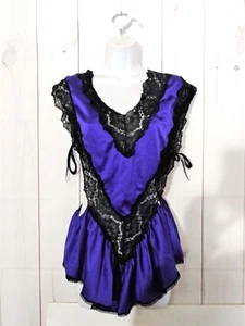 Flora Nikrooz Romper Nightie Women's Size Large 90s Y2k One Piece Purple Blue - Picture 1 of 6