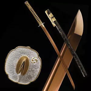 9260 Spring Steel Gold Blade Japanese Samurai Sword Katana Full Tang Razor Sharp - Picture 1 of 14