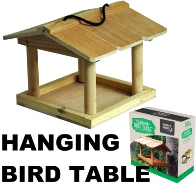 NATURE'S MARKET Tavolo uccellino sospeso in legno naturale uccellini selvatici giardino albero mangiatoia legno uk