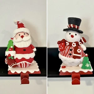 Kurt Adler Stocking Hangers Stocking Holders Claydough Set Of 2 Santa snowman - Picture 1 of 1