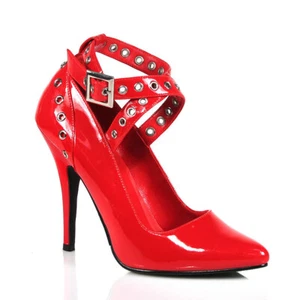 Pleaser USA Seduce-443 Red Patent 5" Heel Ankle Strap Court Shoe IN-STOCK - Picture 1 of 1