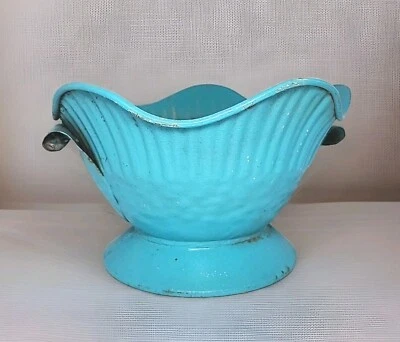 Maceta de metal verde azulado de colección maceta decoración de mesa jardín rústico boho festoneada ●● Foto 1 de 4