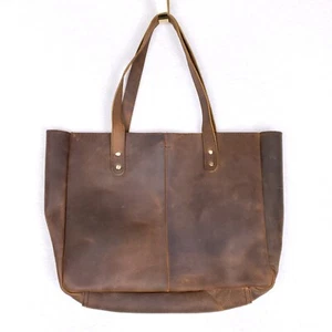 Borsa tote KomalC in pelle marrone rustica minimalista trasporto quotidiano cabina - Foto 1 di 9