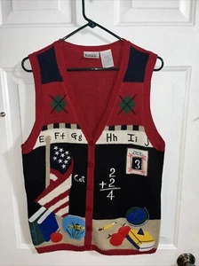 Vintage Holiday Sweater Vest School Teacher Vest Medium Teacher Cardigan - Picture 1 of 12