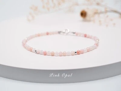 Pulseras ajustables de piedra de nacimiento de octubre con cuentas redondas facetadas de ópalo rosa A++ de 6-8"" Foto 1 de 4
