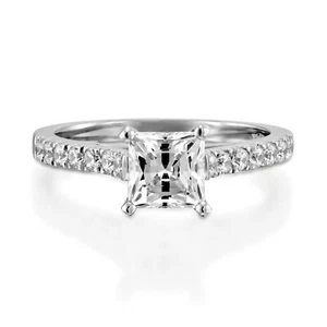 1 2/3 Carat Sparkling Princess Cut Diamond Engagement Ring D/VS2 18K White Gold - Picture 1 of 3