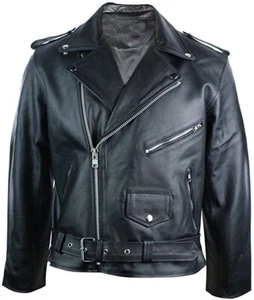 Men's Real Leather Biker Motorcycle Biker Brando Fashion Jacket - Black - Picture 1 of 7
