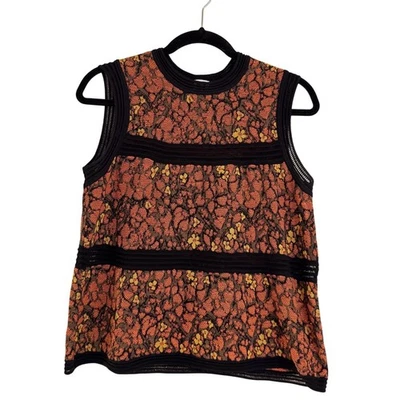 M Missoni Women's Orange Floral Knitted Stretch Round Neck Sleeveless Size 40 — 第 1/4 张图片