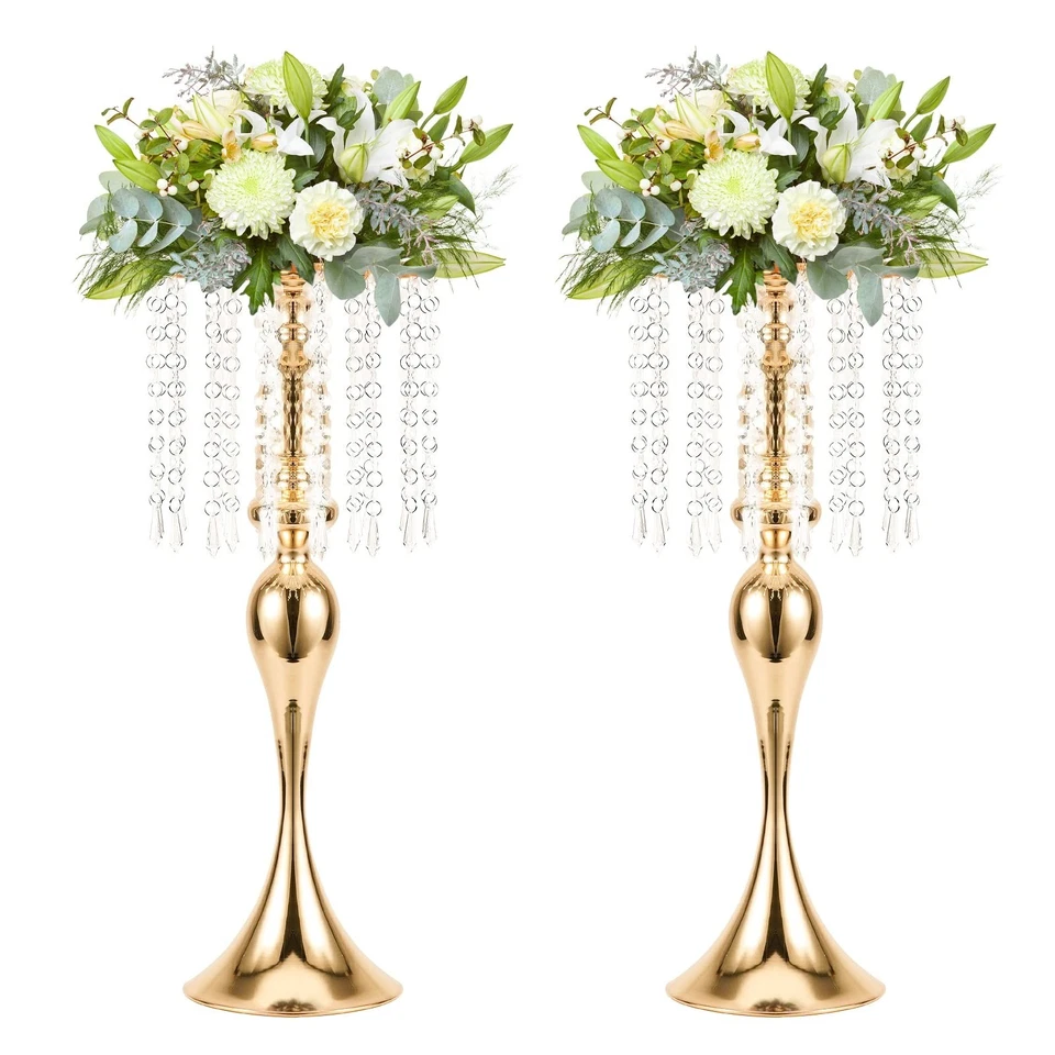 2pcs Acrylic Imitation Crystal Candle Holder Stand Gold/silver Flower Vase We...