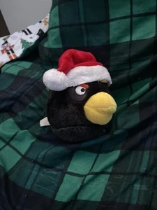 2012 Angry Birds Black Bomb Bird Santa Hat Christmas Plush 6" Plushie Toy - Picture 1 of 3