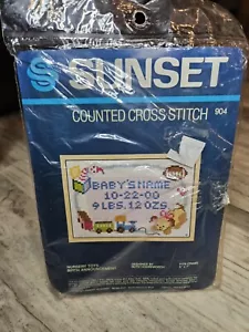 Sunset Counted Cross Stitch Nursery Toys Birth Announcement #904 - Picture 1 of 2