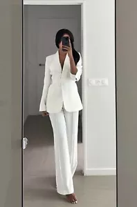 ZARA SET TUXEDO COLLAR BLAZER/JACKET WITH BELT & PANT WHITE SIZE M BNWT Co Ord - Picture 1 of 6